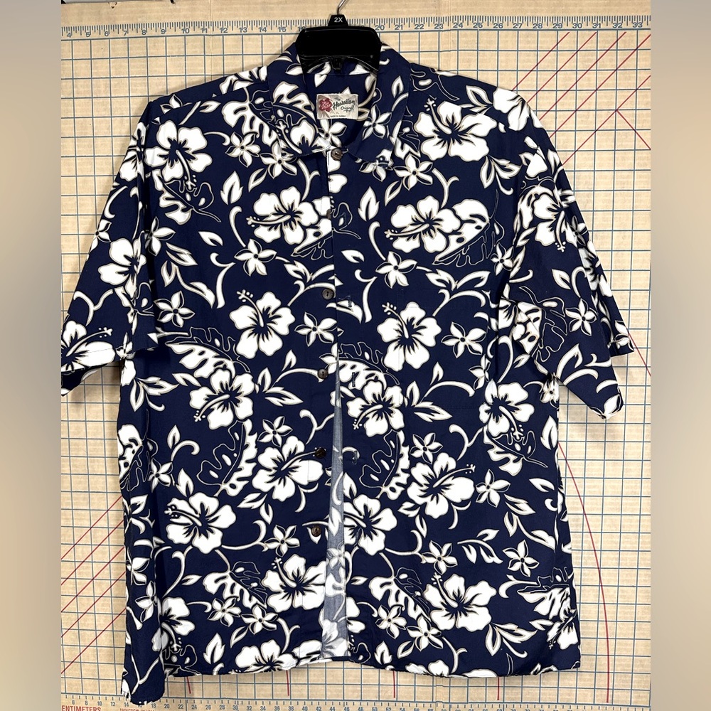 The Hawaiian Original Shirt w/ Blue White Foral Short Sleeve 2X-Large